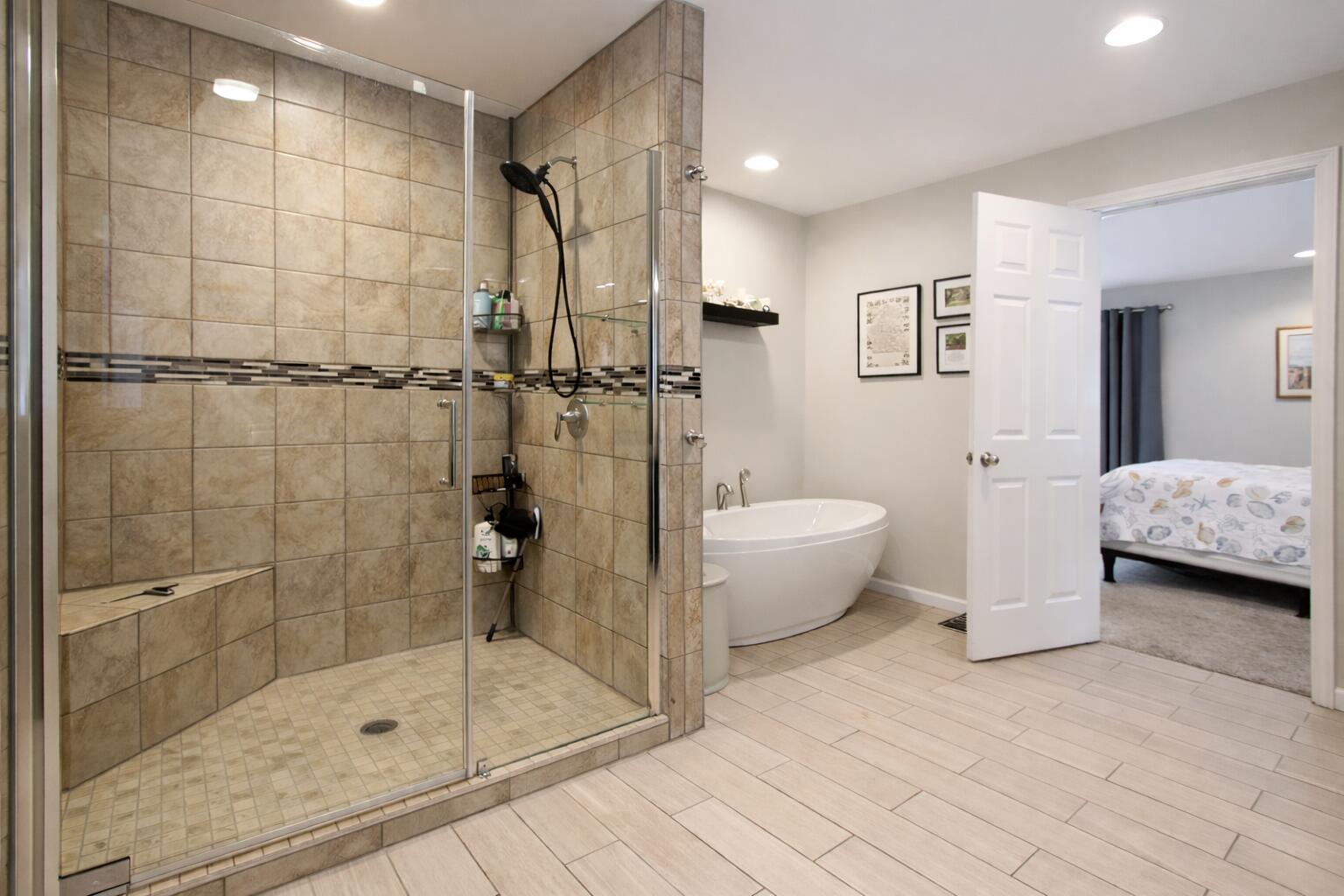 2688 North Goldring Road La Porte, IN 46350 - Photo 15 of 42 a bathroom with a glass door shower and a sink