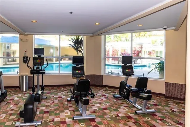 a view of a room with gym equipment