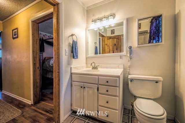 9590 Smith Springs Road Prescott, WA 99348 - Photo 18 of 40 a bathroom with a toilet a sink a vanity and mirror