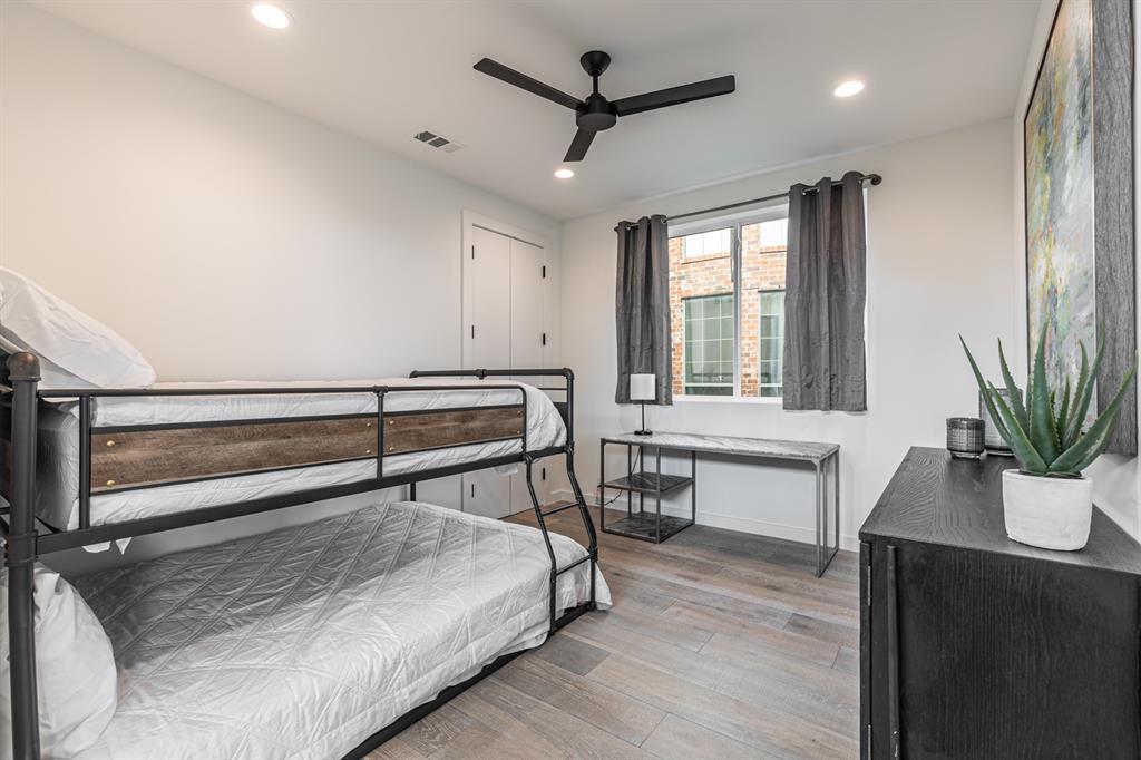 4202 Bonham Street Dallas, TX 75229 - Photo 23 of 32 Bedroom featuring recessed lighting, wood finished floors, and ceiling fan