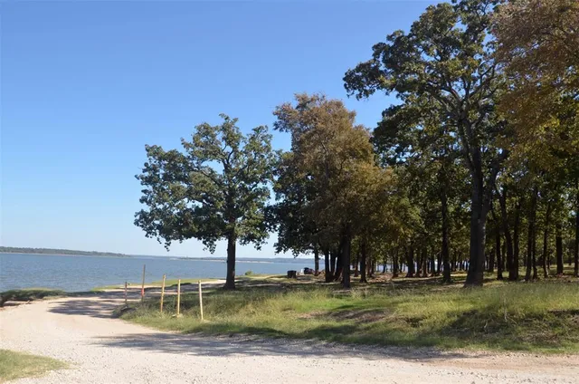 a view of a yard with an ocean view