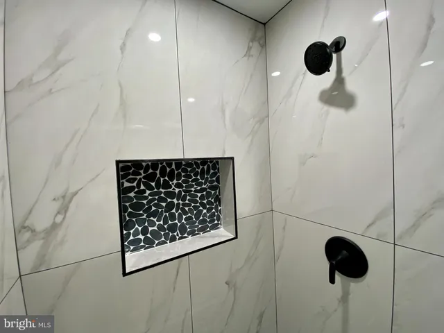 a bathroom with a sink and a shower