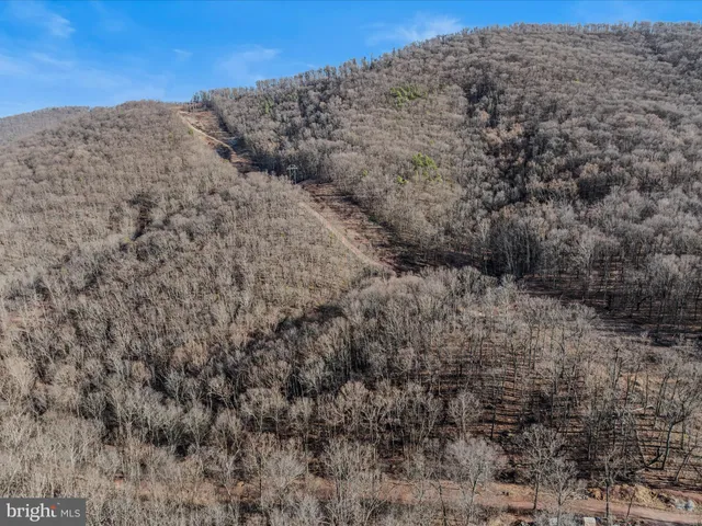 a view of a dry yard with mountains in the background