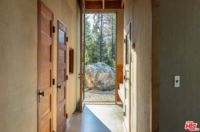 a view of a balcony from door