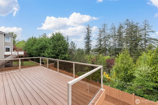a view of a balcony with mountain view