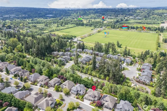 a view of a city with a lake