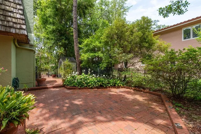 a view of a park with a slide