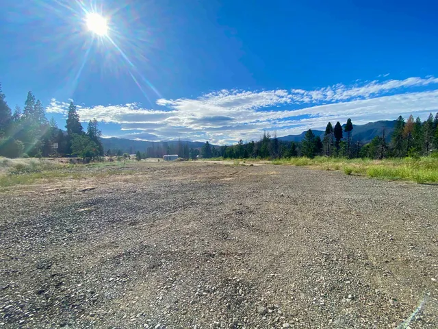 a view of a field with an ocean