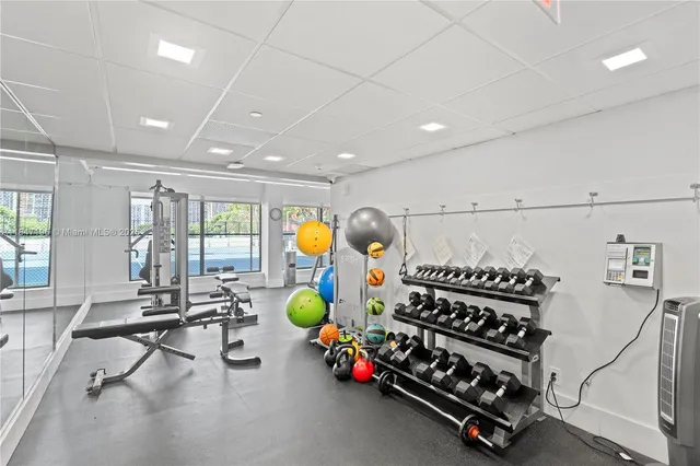 a view of a room with gym equipment