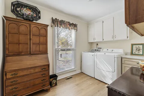 a utility room with cabinets
