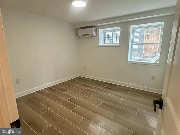 an empty room with a workbench