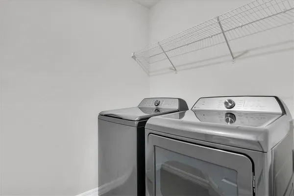 a view of a lake with a garden