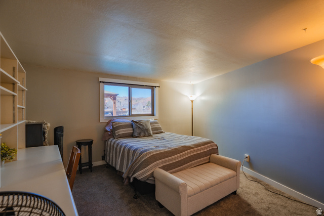 980 Cactus Circle St. George, UT 84790 - Photo 33 of 77 Bedroom with dark colored carpet and a textured ceiling