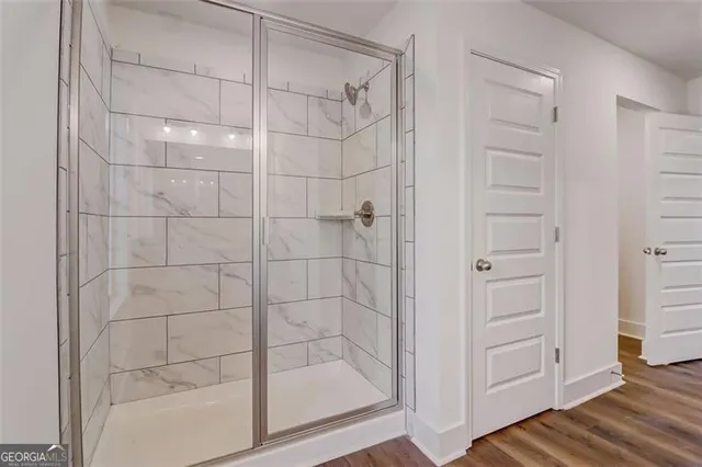 a bathroom with a shower