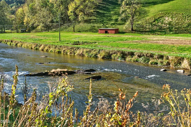 a view of a lake with a big yard
