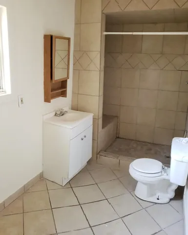 a bathroom with a sink a toilet and a mirror