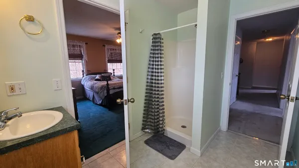 a view of a room with racks on the wall