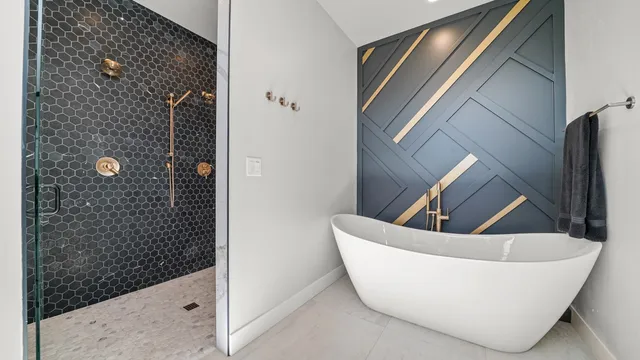 a view of a bathtub in a bathroom