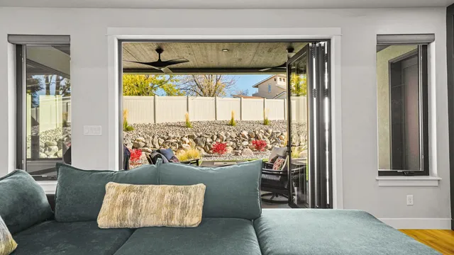 a living room with a couch and a table