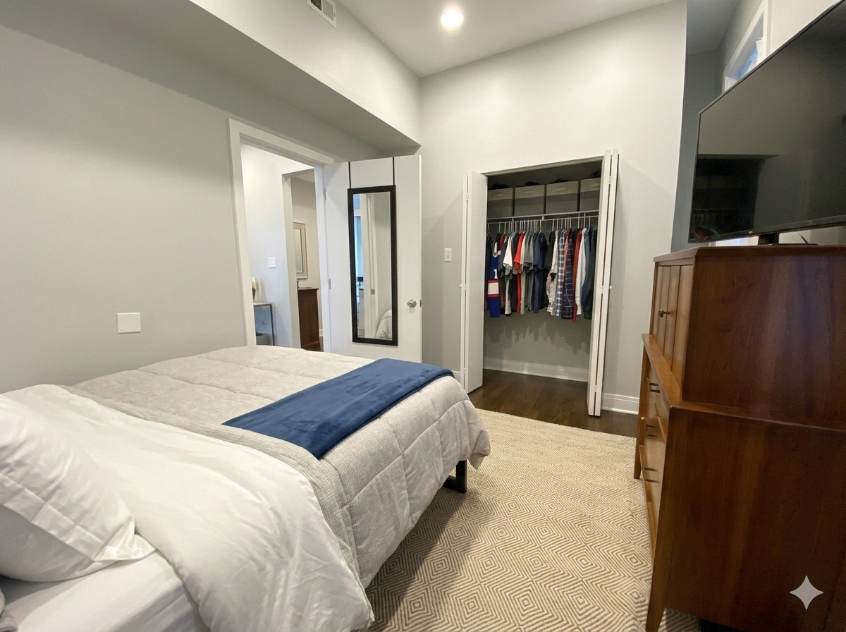 2129 North Racine Avenue, Unit 2 Chicago, IL 60614 - Photo 7 of 11 a bedroom with a bed and a walk in closet