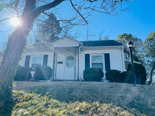 a view of a house with a yard and a large tree