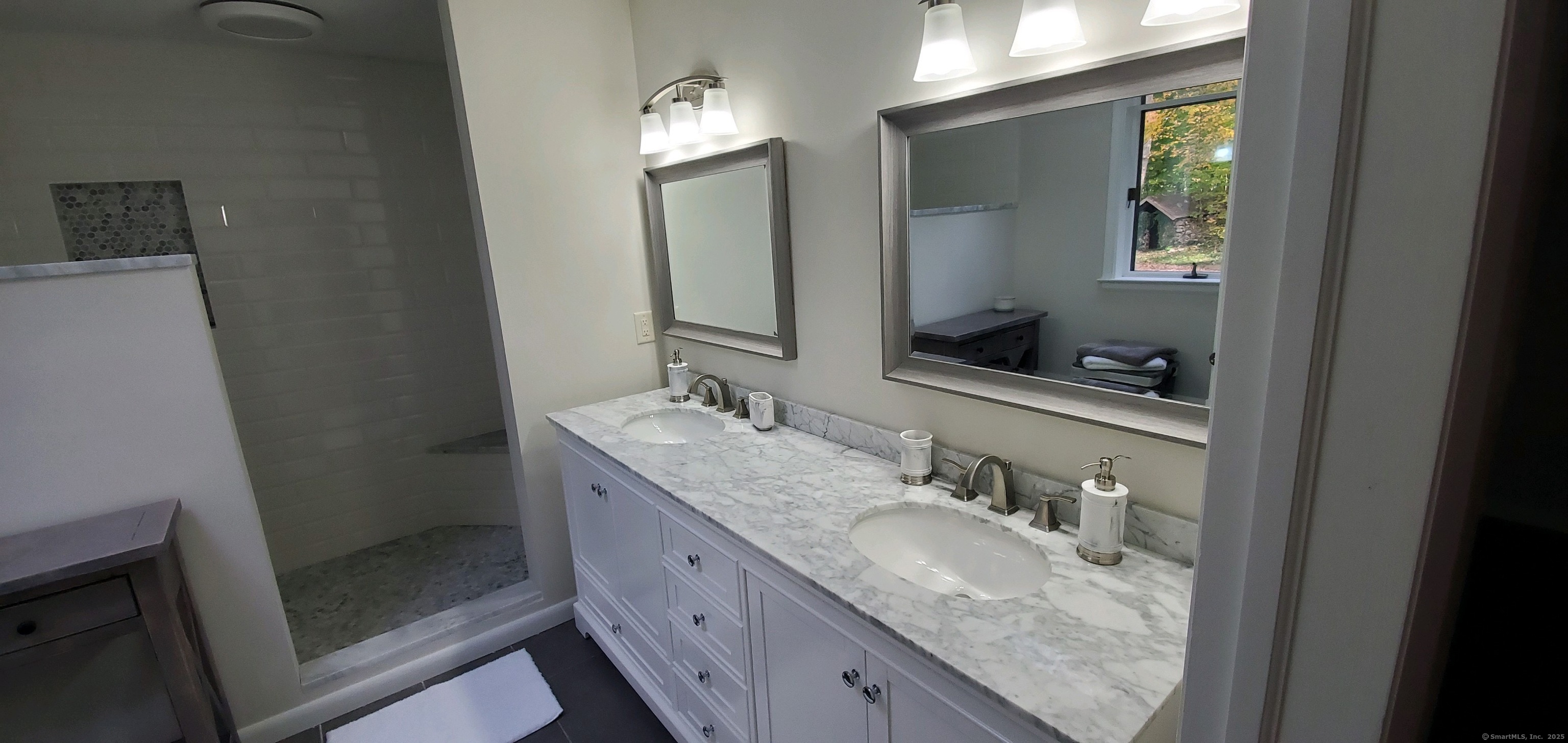 274 Riverside Drive Meriden, CT 06451 - Photo 6 of 7 a bathroom with a granite countertop double vanity sink and mirror