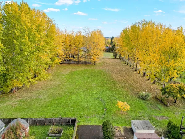 a view of a garden with an ocean