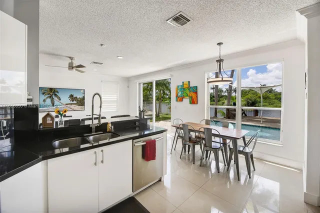 a kitchen with lots of counter top space