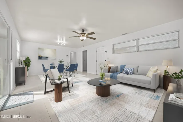 a living room with furniture