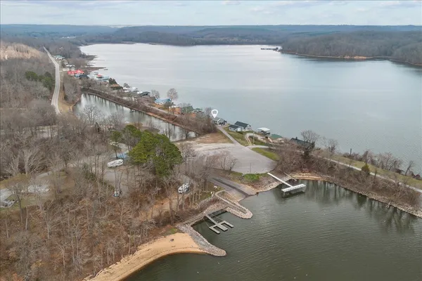 a view of a lake with mountain