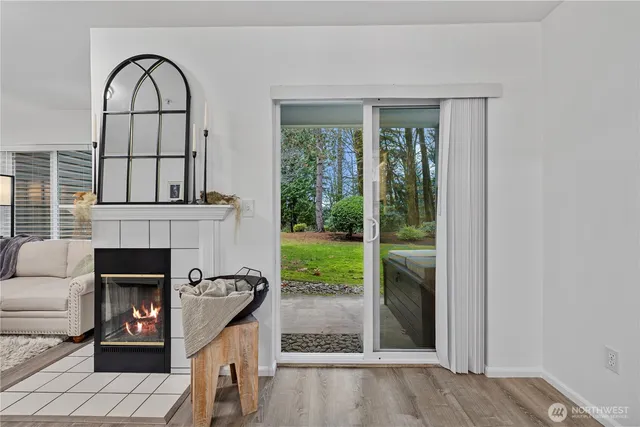 a view of living room with furniture and garden view