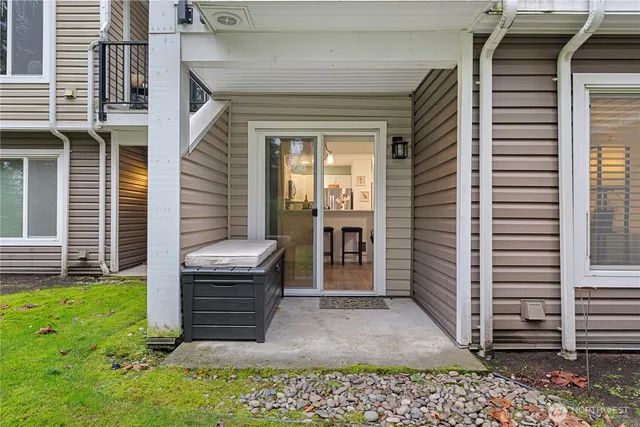 a view of a porch with furniture