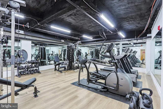 a view of a room with gym equipment