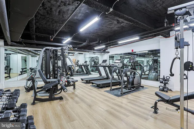a view of a room with gym equipment