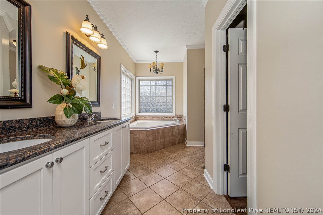 3304 Geyser Peak Road Fayetteville, NC 28306 - Photo 22 of 39 a spacious bathroom with a granite countertop sink mirror and bathtub