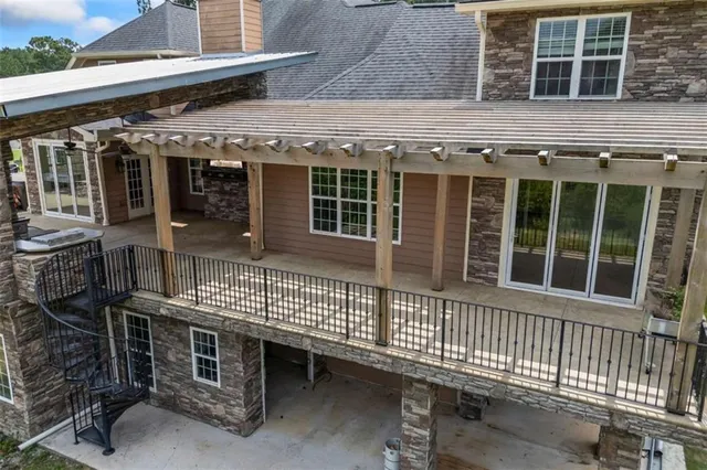 a view of a field with an trees
