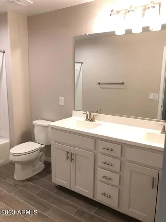 a bathroom with a sink a toilet and a mirror
