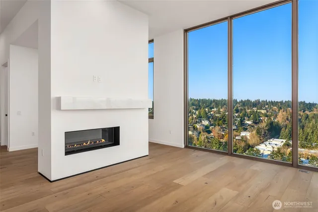 a living room with a fireplace