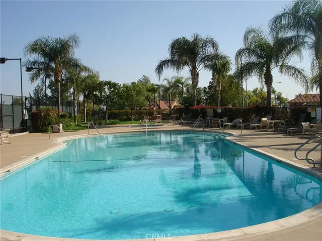 a view of a park with palm trees