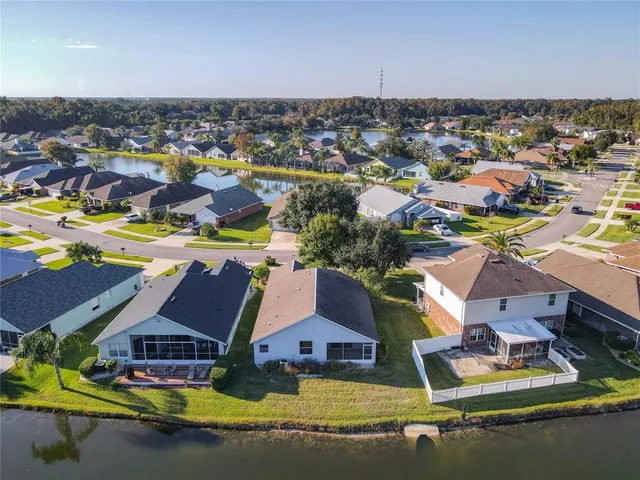 a view of a lake with a yard
