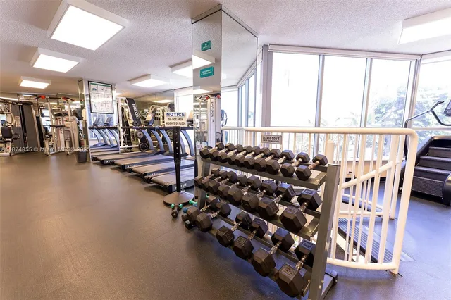 a view of a room with gym equipment