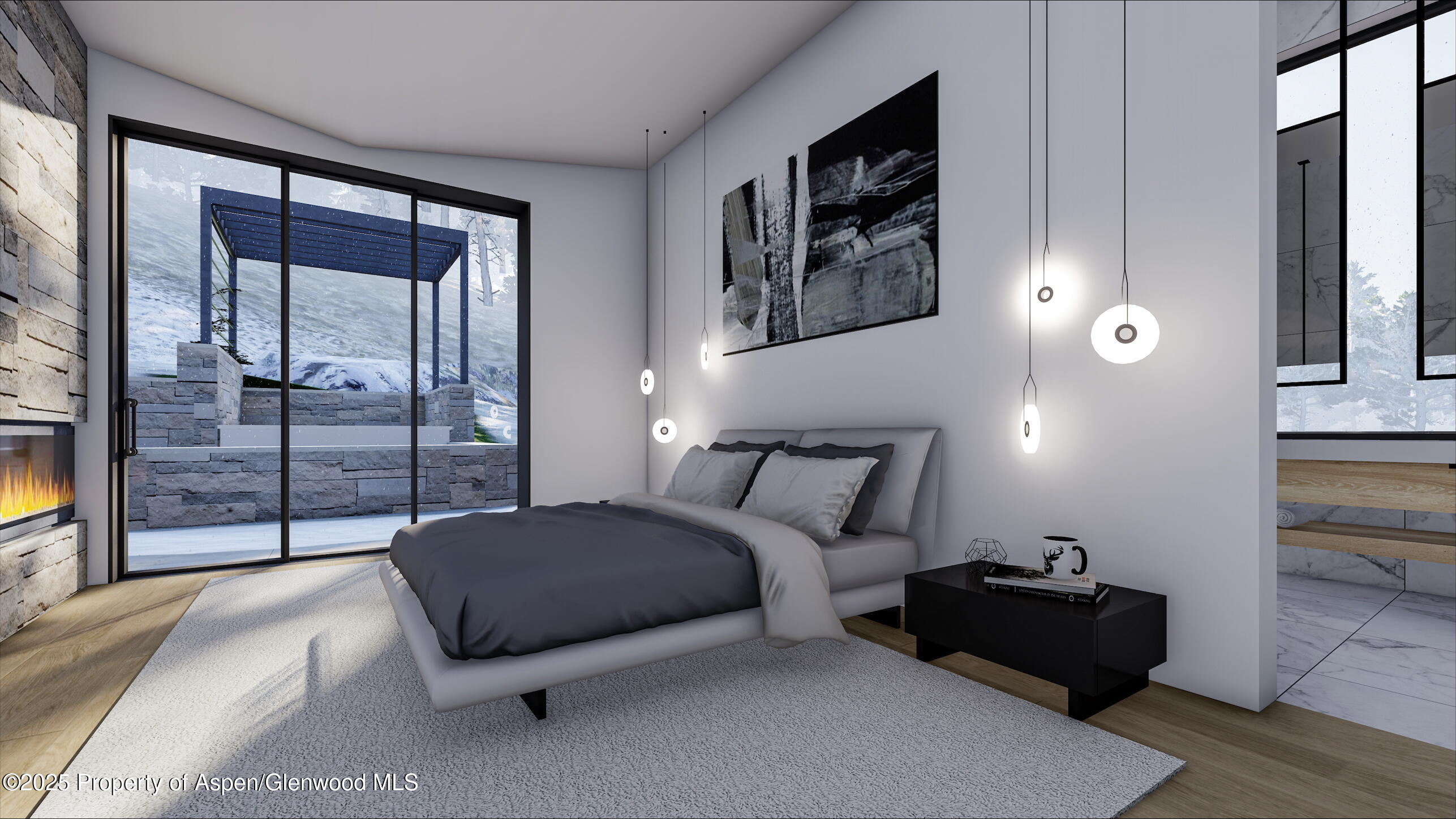 769 Perry Ridge Carbondale, CO 81623 - Photo 32 of 36 a spacious bedroom with a bed and glass door