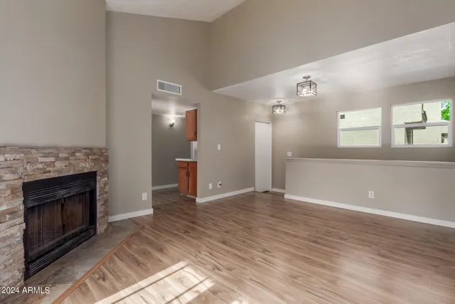 a view of a livingroom with a fireplace