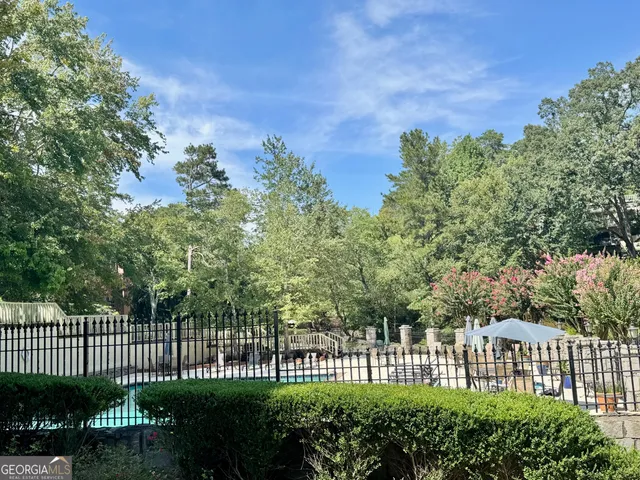 a view of a garden with a staircase
