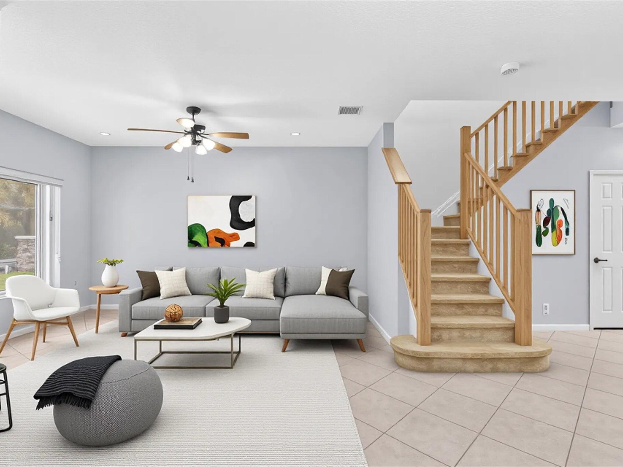 21018 Vía Eden, Unit 21018 Boca Raton, FL 33433 - Photo 11 of 63 a living room with furniture and stairs