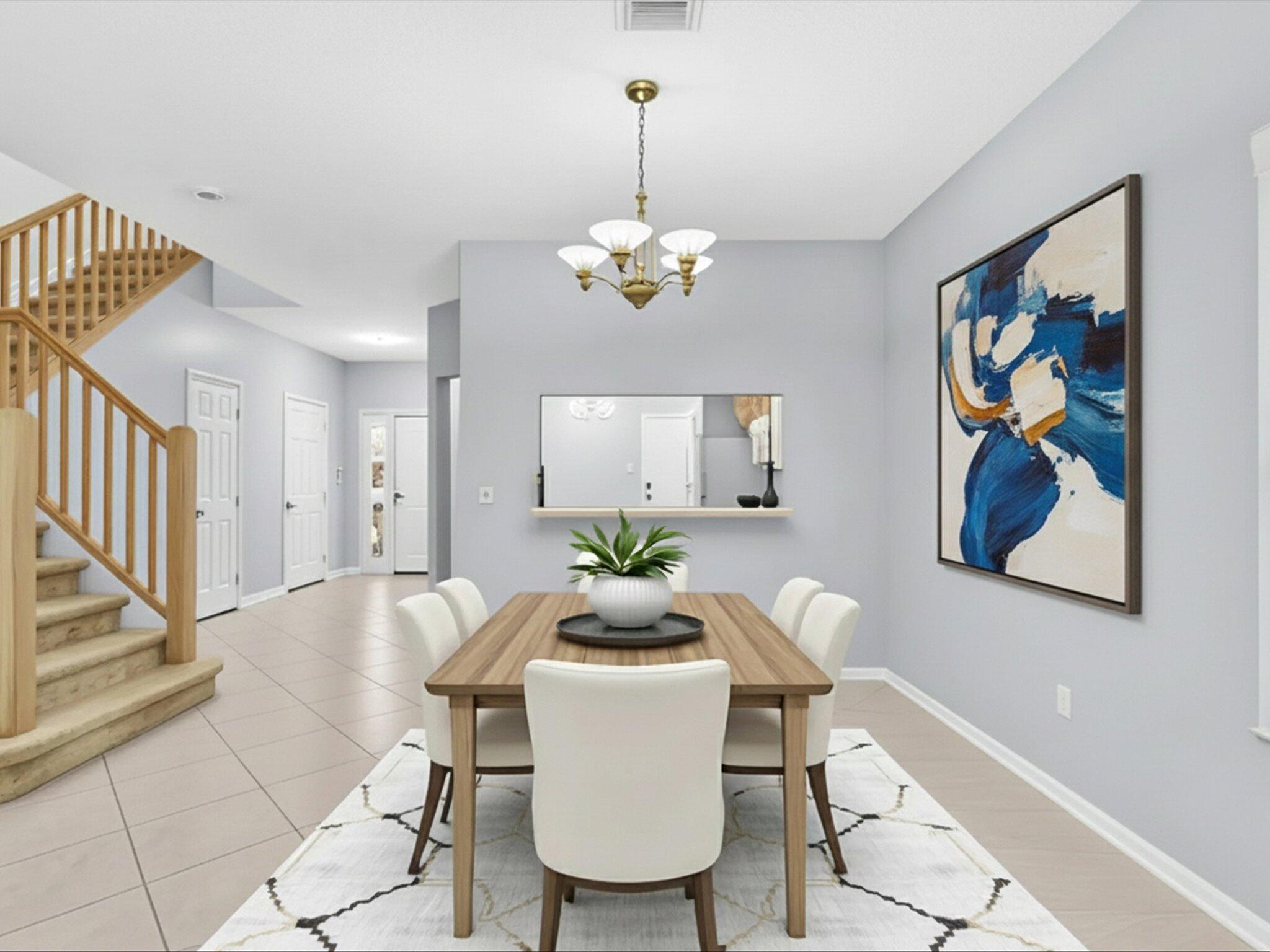 21018 Vía Eden, Unit 21018 Boca Raton, FL 33433 - Photo 10 of 63 a dining room with furniture a large window and a chandelier