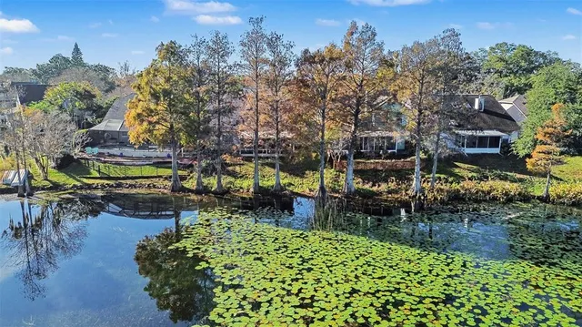 a view of swimming pool with outdoor seating and plants