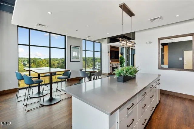 a kitchen with counter top space and furniture