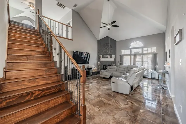 a living room with furniture