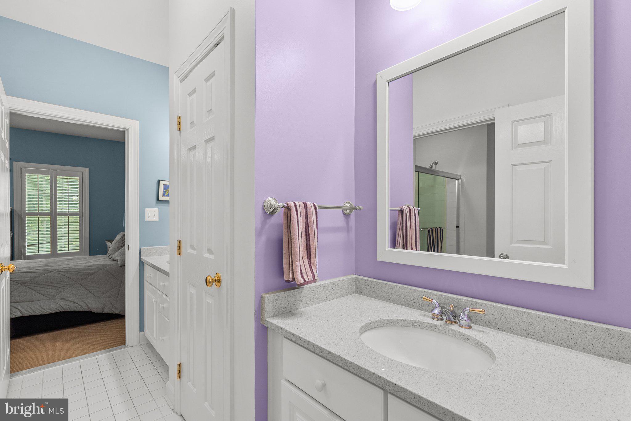 869 Still Creek Lane Gaithersburg, MD 20878 - Photo 32 of 58 a en suite bathroom with a granite countertop sink and a mirror